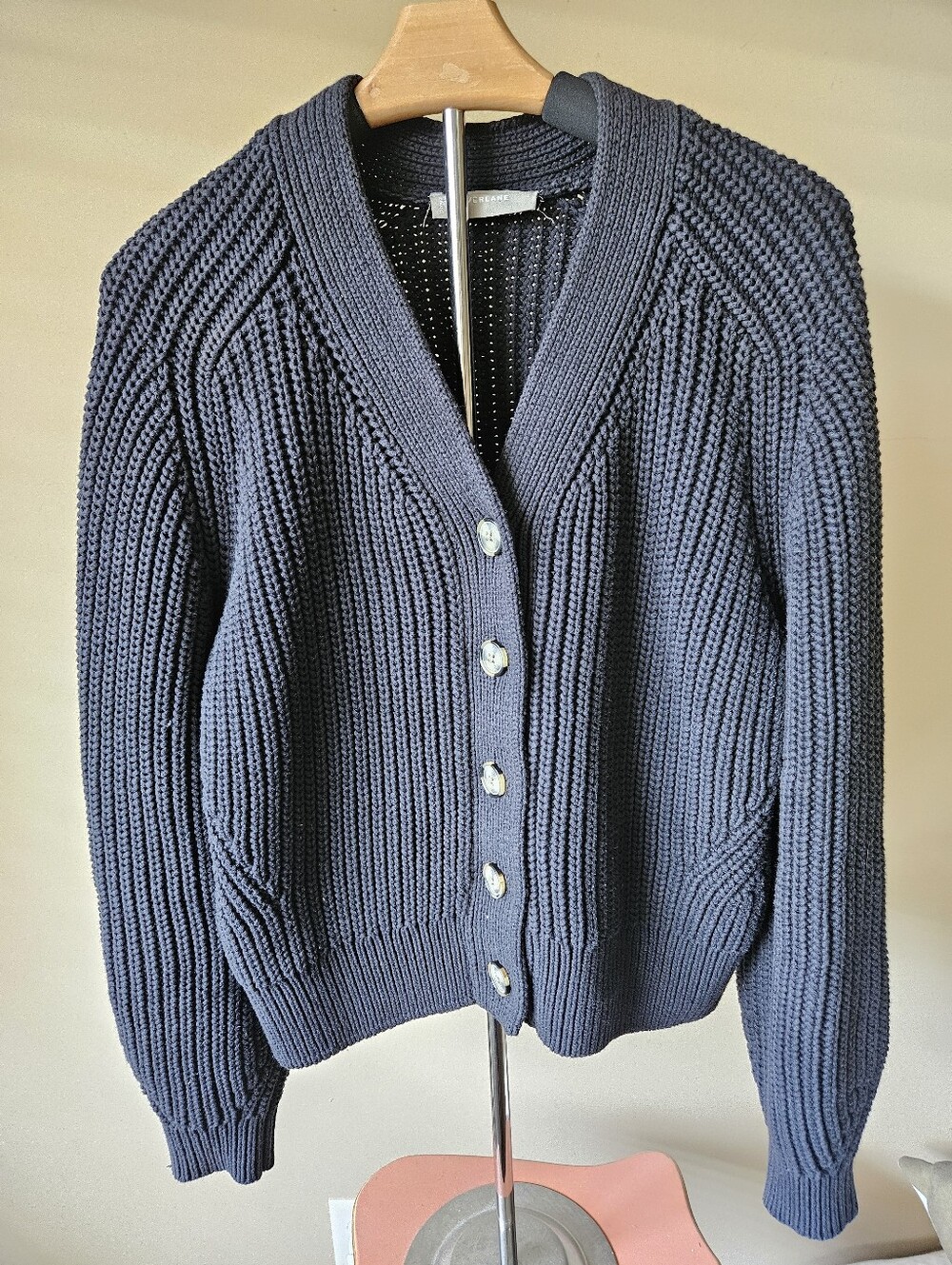Everlane The Texture Cotton Cardigan Chunky Rib Knit Cropped Size L